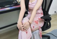 丝韵摄影 NO.3366 布丁 花色吊带上衣 黑色包臀长裙-美图岛