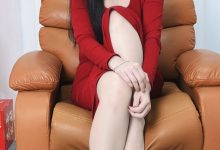丝韵摄影 NO.3369 橙子 黑色V-领针织长袖 黑色斑点短裙-美图岛
