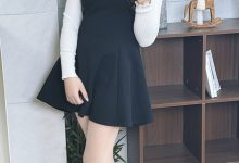 丝韵摄影 NO.3444 阿娇 温柔纯欲风 奶绿色方领长袖开叉连衣裙-美图岛