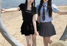 丝韵摄影 NO.3445 小意 学院风 米白色P+olo领短袖 A字短裤-美图岛