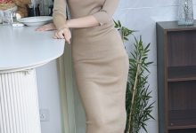 丝韵摄影 NO.3474 阿娇 清新学院风 浅蓝色polo领修身连衣裙-美图岛
