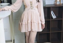 丝韵摄影 NO.3477 沫沫 性感温柔风 卡其色中长款针织连衣裙-美图岛